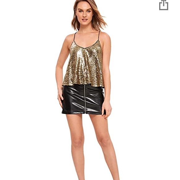 Sparkling spaghetti strap gold sequin top. - Picture 4 of 5